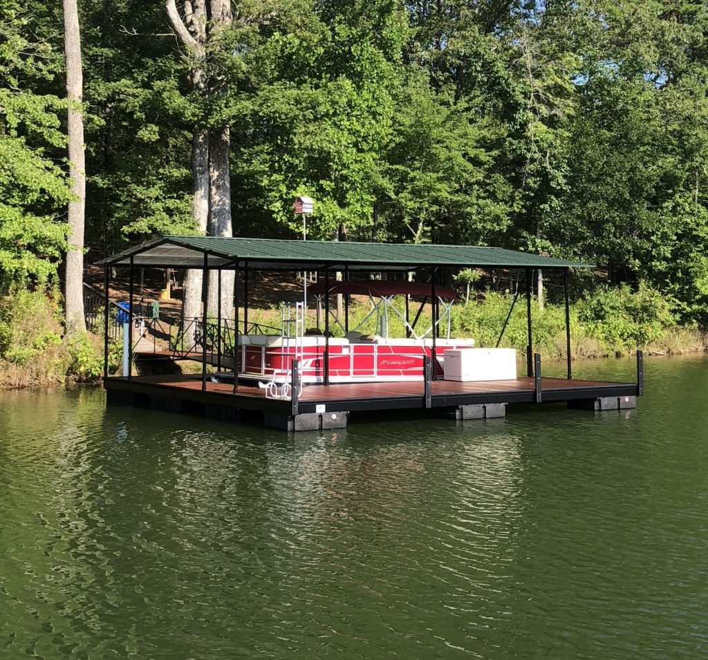 24 by 28 Steel Dock with Gable Roof, turned with Wide side towards Lake, IPE decking